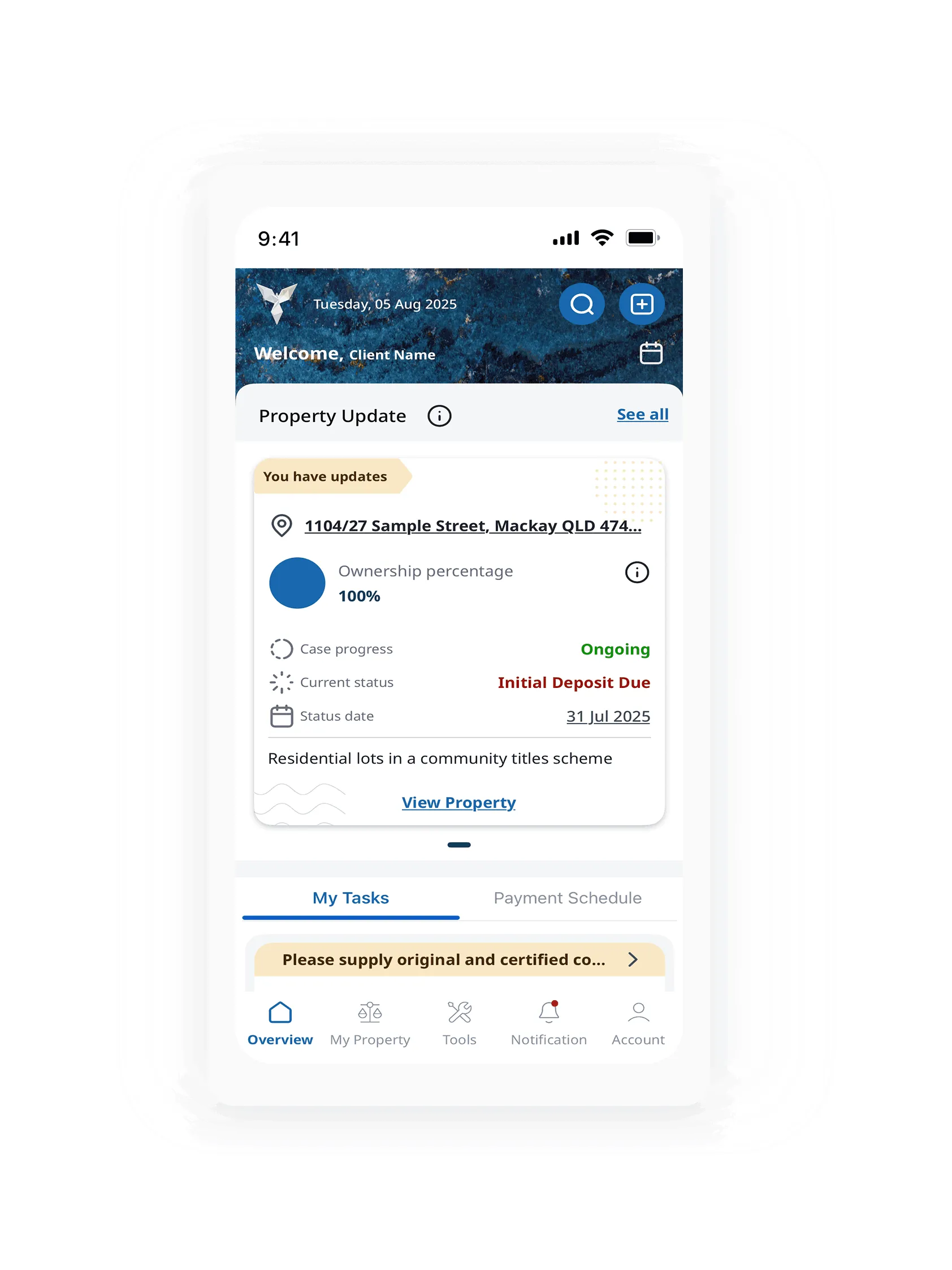 Buyer/Seller Progress Tracking Placeholder